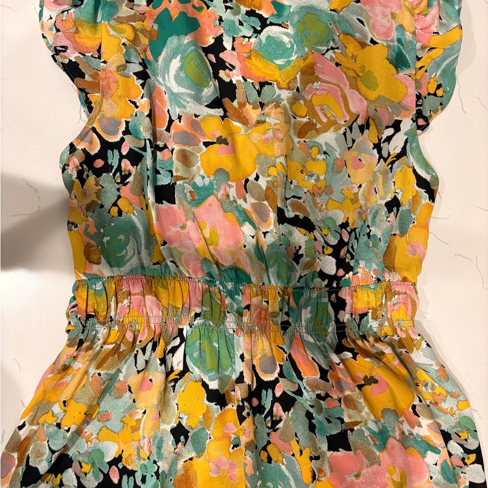 Pleione Floral Print Top in Teal, Yellow, Coral, Black - Picture 6 of 7